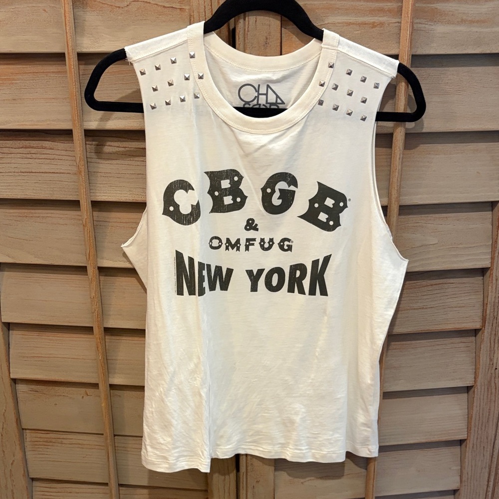 Chaser White Studded CBGB New York Muscle Tank